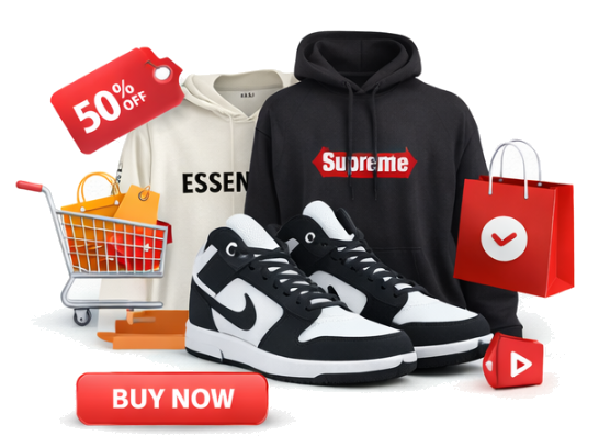 Promotional streetwear and sneaker shopping graphic